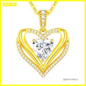 Moissanite Heart Pendant Necklace 1-3 Carat 925 Sterling Silver Gold Plated